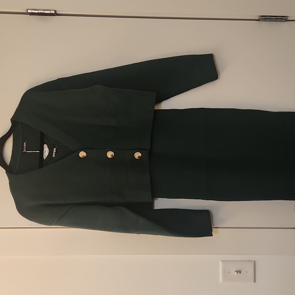 BTFBM Green Ribbed Knit Dress and Cardigan Set - Picture 5 of 8
